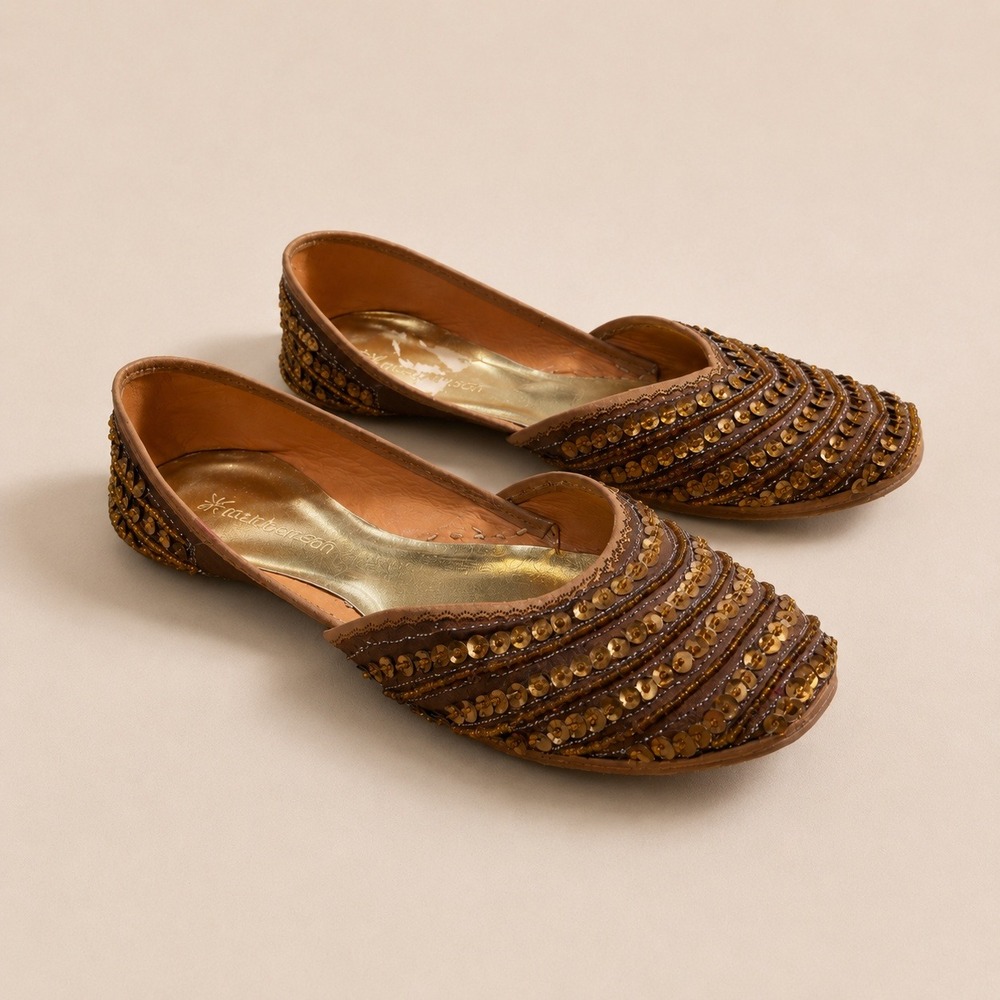 Matt Bernson Beaded Sequin Jutti Ballet Flats Bronze Brown Leather 40 Indie Boho